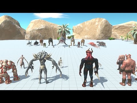 Aquatic with carnivore dinosaur vs infernals with Alien - Animal Revolt Battle Simulator