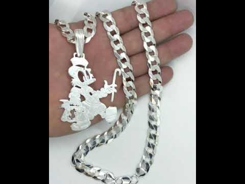 Cordão escama 10mm 70cm+ pingente Prata 925 italiana legitima