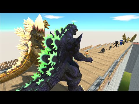 SUPER GODZILLA VS SPACE GODZILLA VS GHIDORAH LAVA DEATH RUN  - Animal Revolt Battle Simulator
