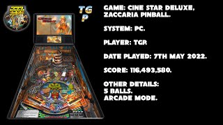 Cine Star Deluxe - Zaccaria Pinball - Arcade mode, 5 balls - 116,493,580 points.