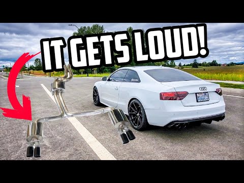 Audi A5 2.0 AWETuning Touring Catback Quad Exhaust & Downpipe BEFORE and AFTER! IT GETS LOUD!