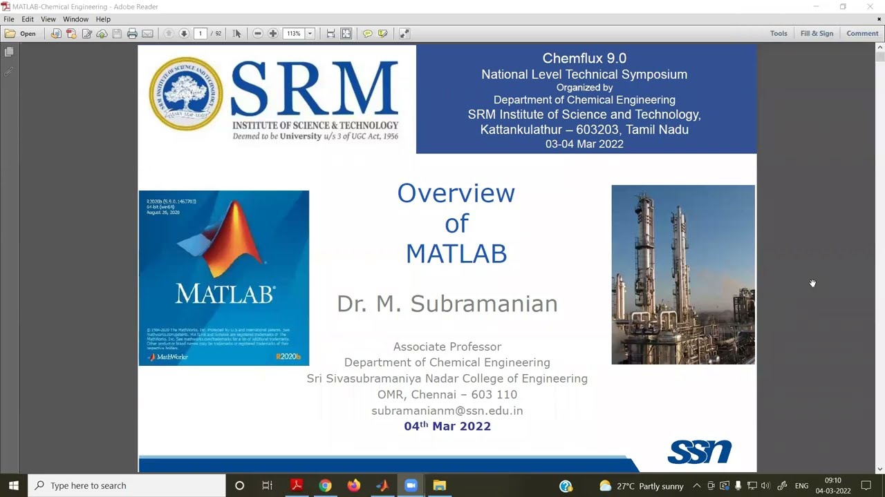 MATLAB in 1.5 hours - Overview of Essential Aspects - with Chemical Engineering Examples | msubbu