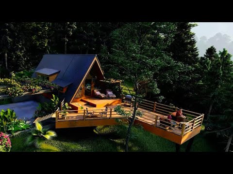 Iconic Design #57 , Modern A-Frame Cabin in the Forest  Tropical Retreat with Scenic Deck
