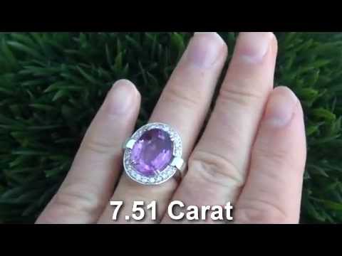 Unheated & Untreated GIA Certified 7.51 Carat Copper Bearing Pink Tourmaline & Diamond Ring