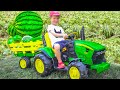 Tractor Excavator Watermelon Racing / Damian and Darius Fun Stories