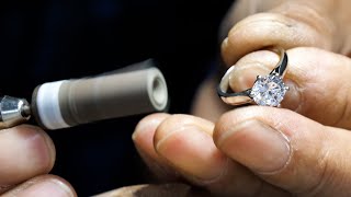 Process of making handmade diamond ring. Korean jewelry processing master