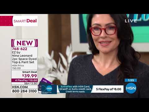 EZ by Nina Leonard 2piece Space Dyed Top   Pant Set