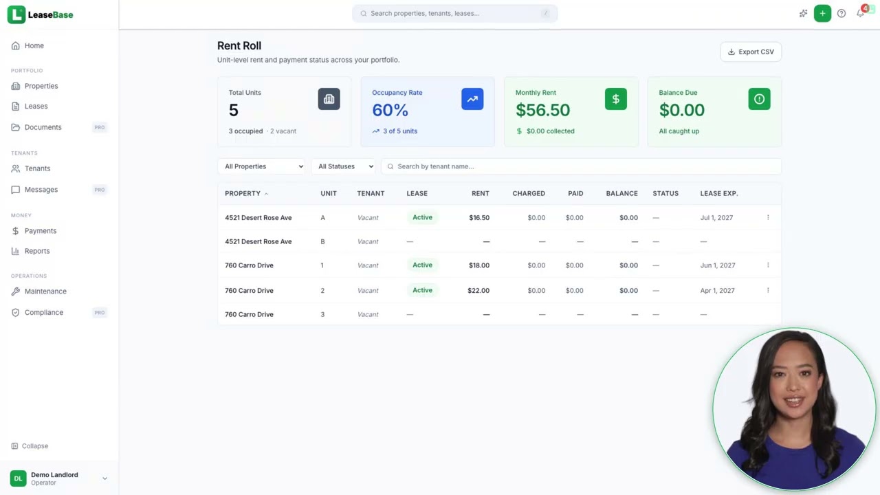 LeaseBase reports dashboard demo