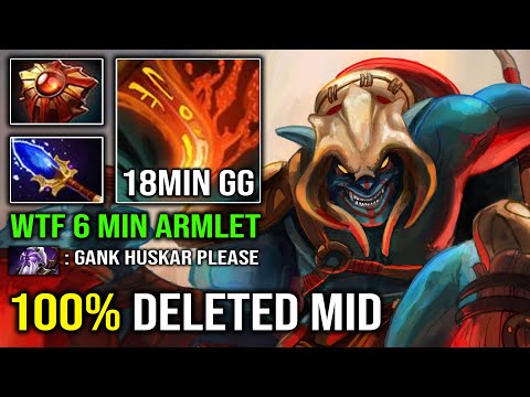 WTF 18Min GG Solo Mid Pro Huskar | 100% Deleted Mid Gankers with 6Min Armlet OP Tank Dota 2