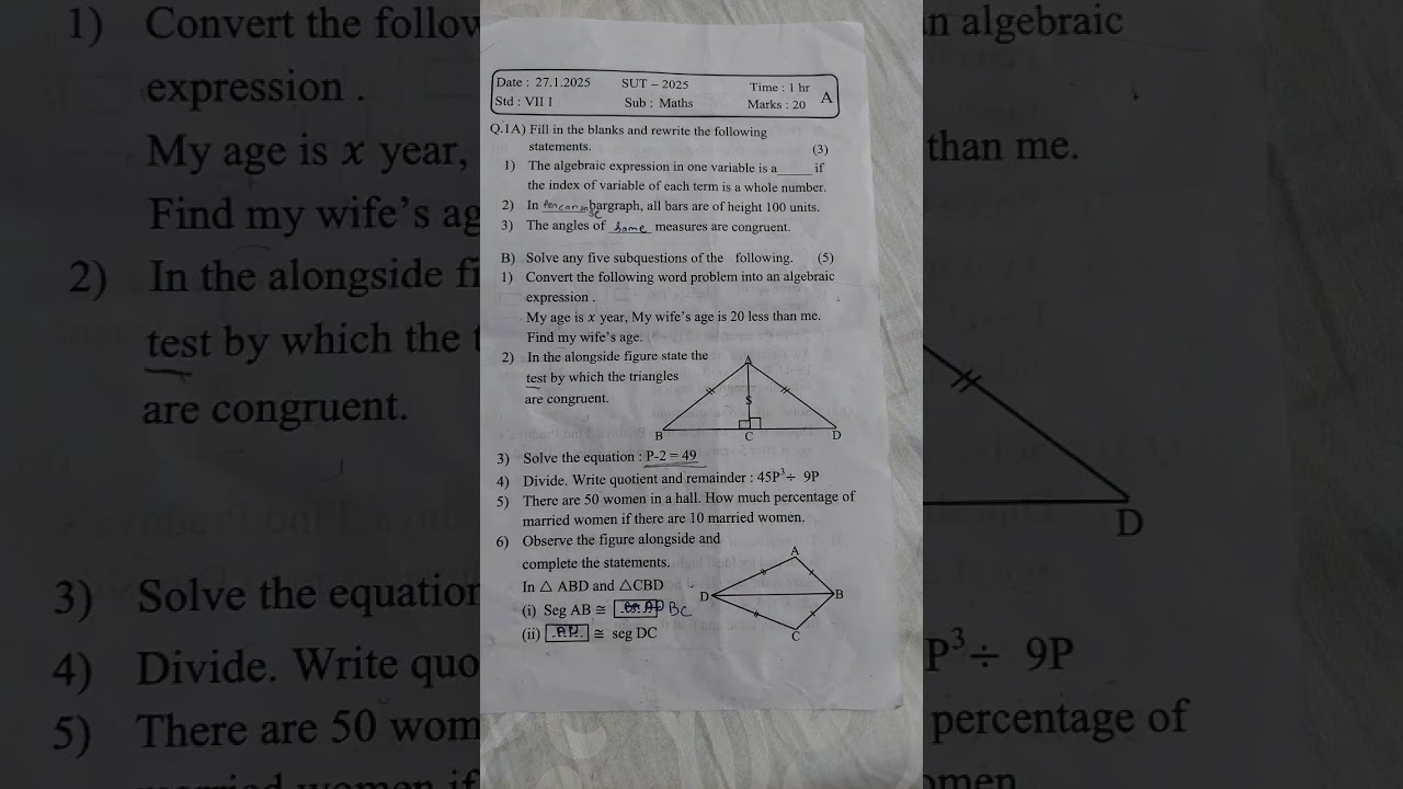 Class 8 maths question  paper 2025