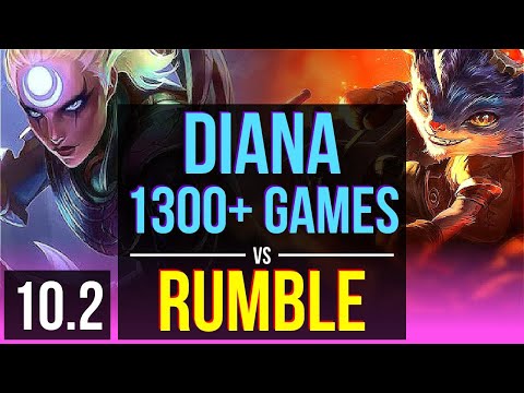 DIANA vs RUMBLE (MID) (DEFEAT) | 1300+ games, Rank 15 Diana, Legendary | NA Challenger | v10.2