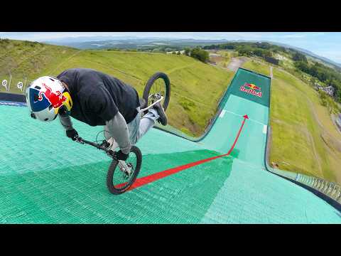 Crazy Backwards Bike Ride on 1 Wheel Down a Ski Slope