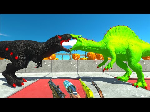 FPS PERSPECTIVE AND DARK T-REX vs ALIEN SPINOSAURUS DEATH RUN -   Animal Revolt Battle Simulator