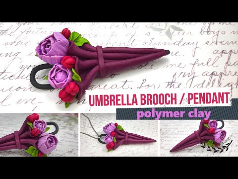 ~JustHandmade~ How to make a polymer clay (fimo) umbrella brooch / pendant - tutorial
