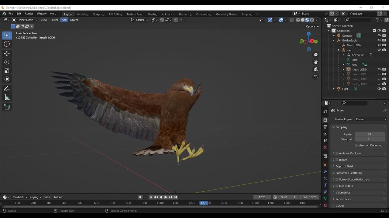 写实动画金鹰 3D 模型