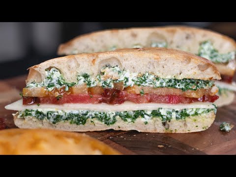 Ciabatta Sandwich with Spinach Cream Cheese Spread | Easy Lunch Idea