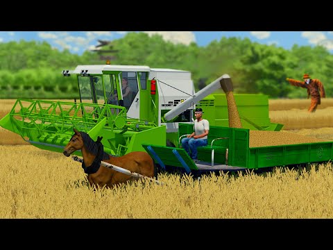 HARVEST AND LOAD WHEAT WITH HORSE CARTS & JCB LOADERS - Farming Simulator 22