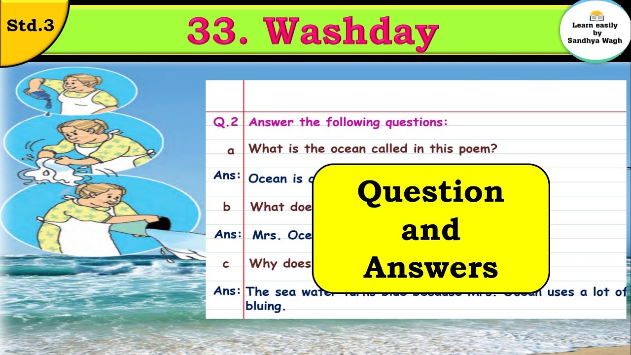 33. Washday | Question Answers | std 3 | English Balbharati | Easy explanation