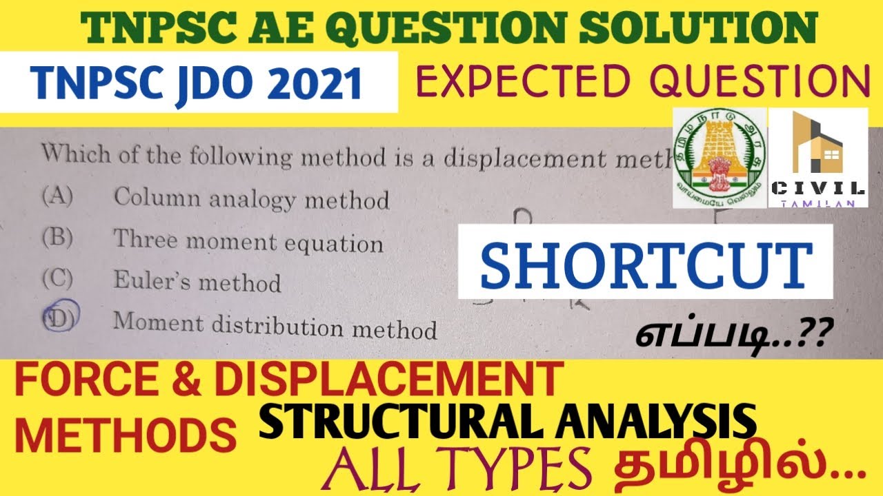 மறக்கவே மறக்காது!!| SHORTCUT FOR FORCE DISPLACEMENT METHODS|TNPSC JDO 2021|STRUCTURAL ANALYSIS