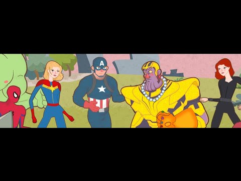 Mongo e Drongo e Vingadores contra Thanos! Desenho de super heróis com Thanos, Homem-Aranha, Hulk