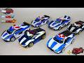 A Huge Collection Of Six Blue Cops Transformable And Combined Card Armed Metal Cardbot S W