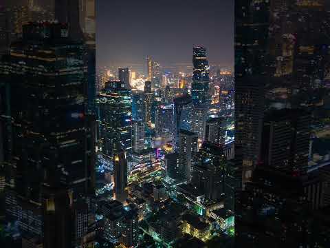 Thailand Aerial View: Bangkok Shines Bright at Night