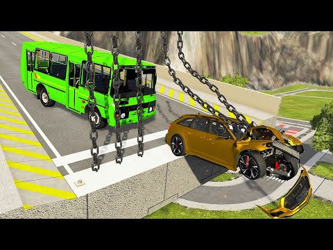 Crazy Vehicle High Speed Jumps Through Vertical Giant Chain - BeamNG.drive Giant Chain Crashes