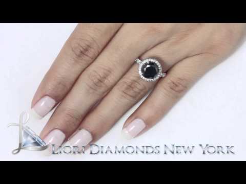 BDR-066 - 3.33 Carat Vintage Style Natural Black Diamond Engagement Ring 18k White Gold