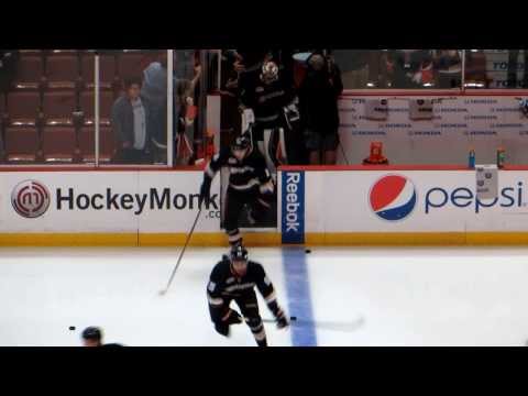 Ducks arrive for their pre-game warm-up at the Coyotes @ Ducks hockey game