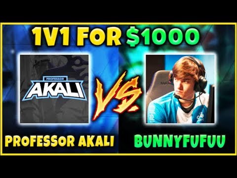 PROFESSOR AKALI VS. BUNNYFUFUU 1v1 FOR $1,000! ULTIMATE YOUTUBE SHOWDOWN - League of Legends