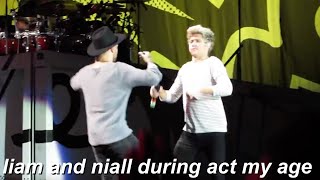 one direction » liam and niall being chaotic during act my age