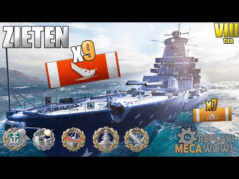 BattleShip Zieten Epic 9 Kills on Estuary Map | World of Warships