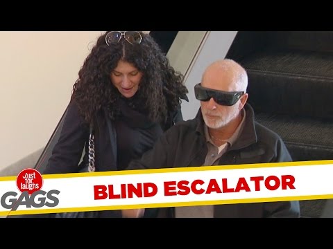 Blind Man Escalator Fail