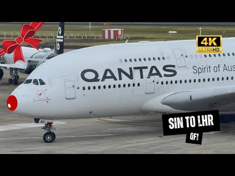 QANTAS A380 QF1 Economy Class - Singapore to London, Great End To Christmas Day at 38,000ft (4K)