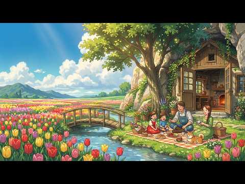 A Hidden Cave Sanctuary: Flowering Meadow & Warm Stone Hearth | Ghibli-Style ASMR