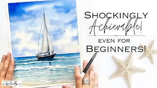 Easier Than It Looks! 😱 Beginners Step-by-Step Guide to Easy & Realistic Ocean Watercolor Painting!