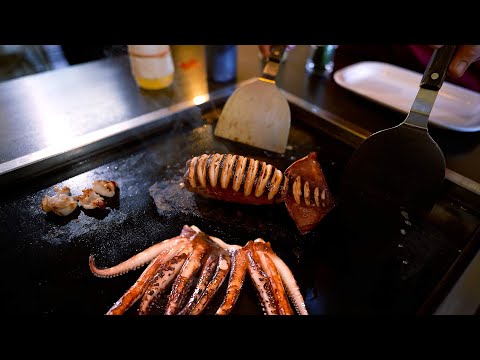 Món mực Teppanyaki nguyên con tại nhà hàng Nhật Bản