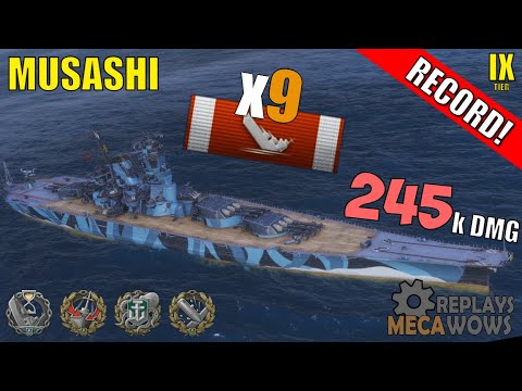 Battleship Musashi 9 Kills & 245k Damage | World of Warships Gameplay