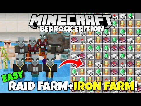 Minecraft Bedrock: EASY RAID FARM + IRON FARM Tutorial! MCPE Xbox PS5 PC — Minecraft farm tutorial thumbnail