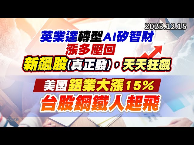 20231215《股市最錢線》#高閔漳 “英業達轉型AI矽智財，漲多壓回。新飆股(真正發)，天天狂飆””美國鋁業大漲15%，台股鋼鐵人起飛“