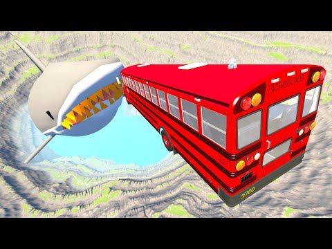 Offroad Cars Jumping into the Abyss with Giant Shark - BeamNG.drive