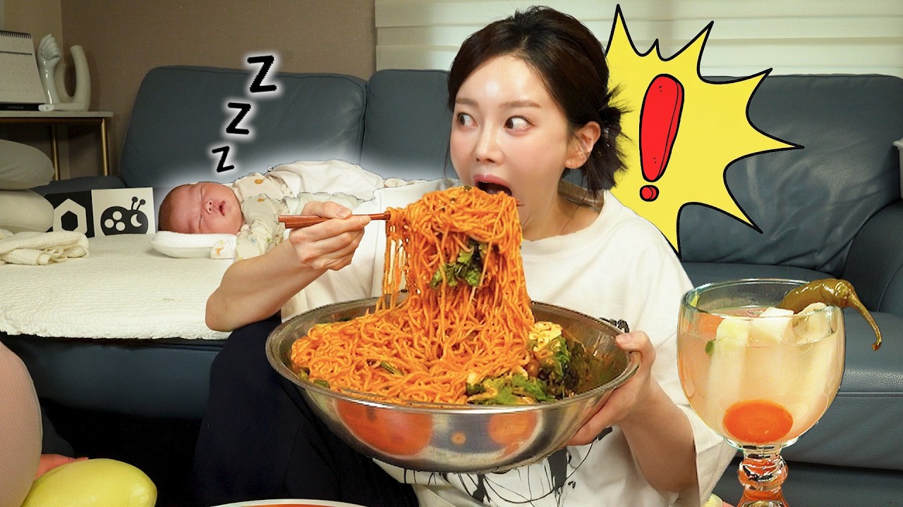 아기가 깰까 봐 조심조심..🤫 몰래 비벼 먹는 봄동 비빔국수 한 그릇 Korean Noodles Ssoyoung MUKBANG ASMR 💤