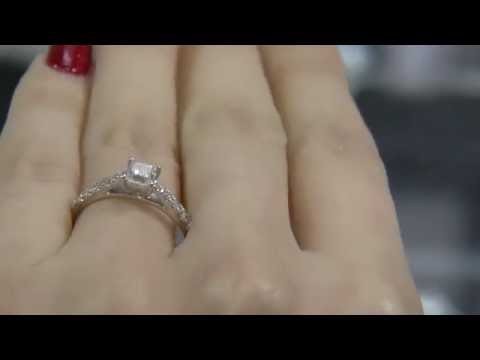 0.79 Carat Princess Cut Melee Set Engagement Ring SD009