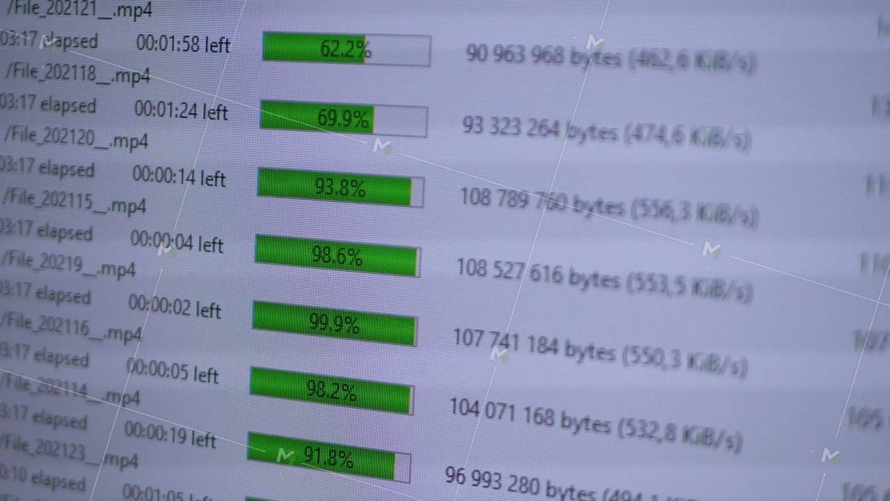 Green bar loading progress on white LCD screen background