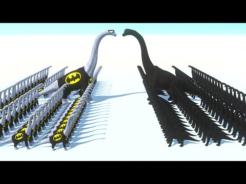 ALL DARK BRACHIOSAURUS vs ALL BATMAN BRACHIOSAURUS DEATH RUN - Animal Revolt Battle Simulator