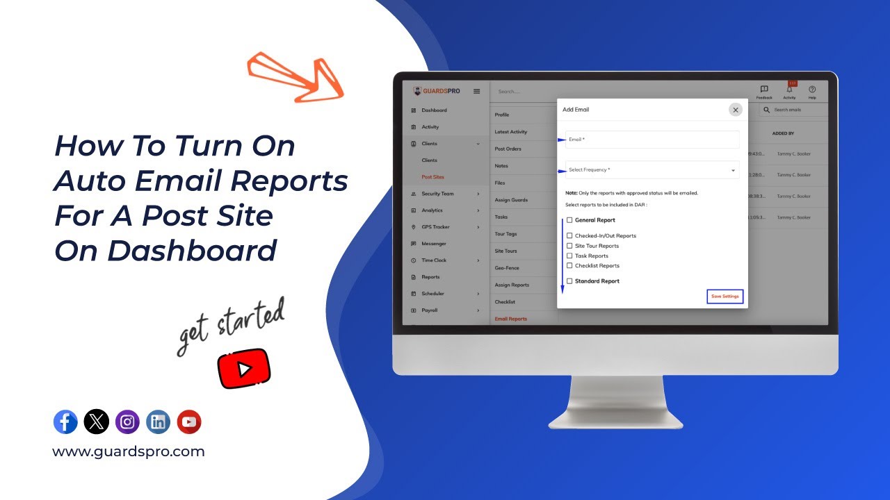 How To Turn On Auto Email Reports For A Post Site On Dashboard? --GuardsPro Support Center Video