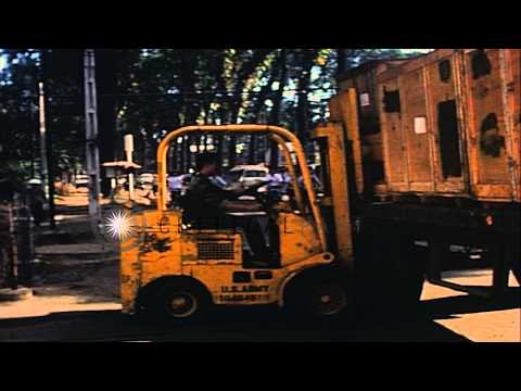 Forklift loads supplies at the US Army, Headquarters of 1st Logistic Command and ...HD Stock Footage