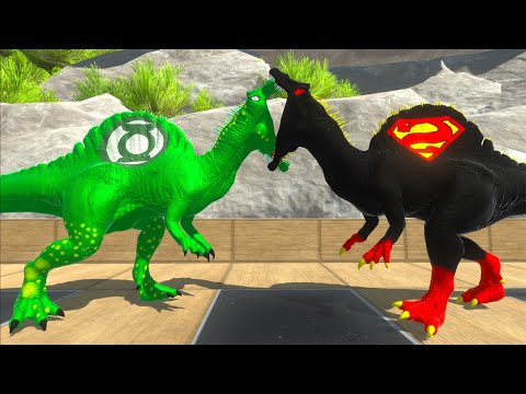 GREEN LANTERN SPINOSAURUS vs DARK SUPERMAN SPINOSAURUS DEATH RUN - Animal Revolt Battle Simulator