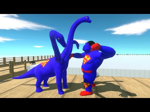 SUPERMAN GORO vs 3x HEADED SUPERMAN BRACHIOSAURUS DEATH RUN - Animal Revolt Battle Simulator
