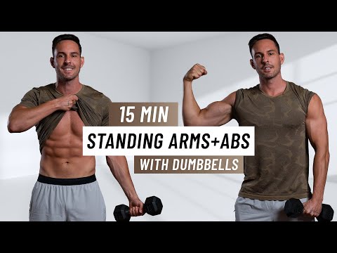 15 MIN STANDING ARMS AND ABS WORKOUT - With Dumbbells (No Repeats)